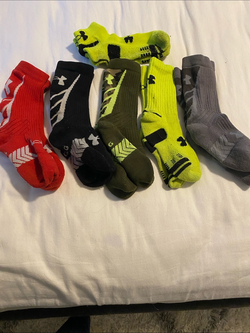 Under Armour youth Athletic Crew Socks - Black, Red, Neon Yellow, Olive grey